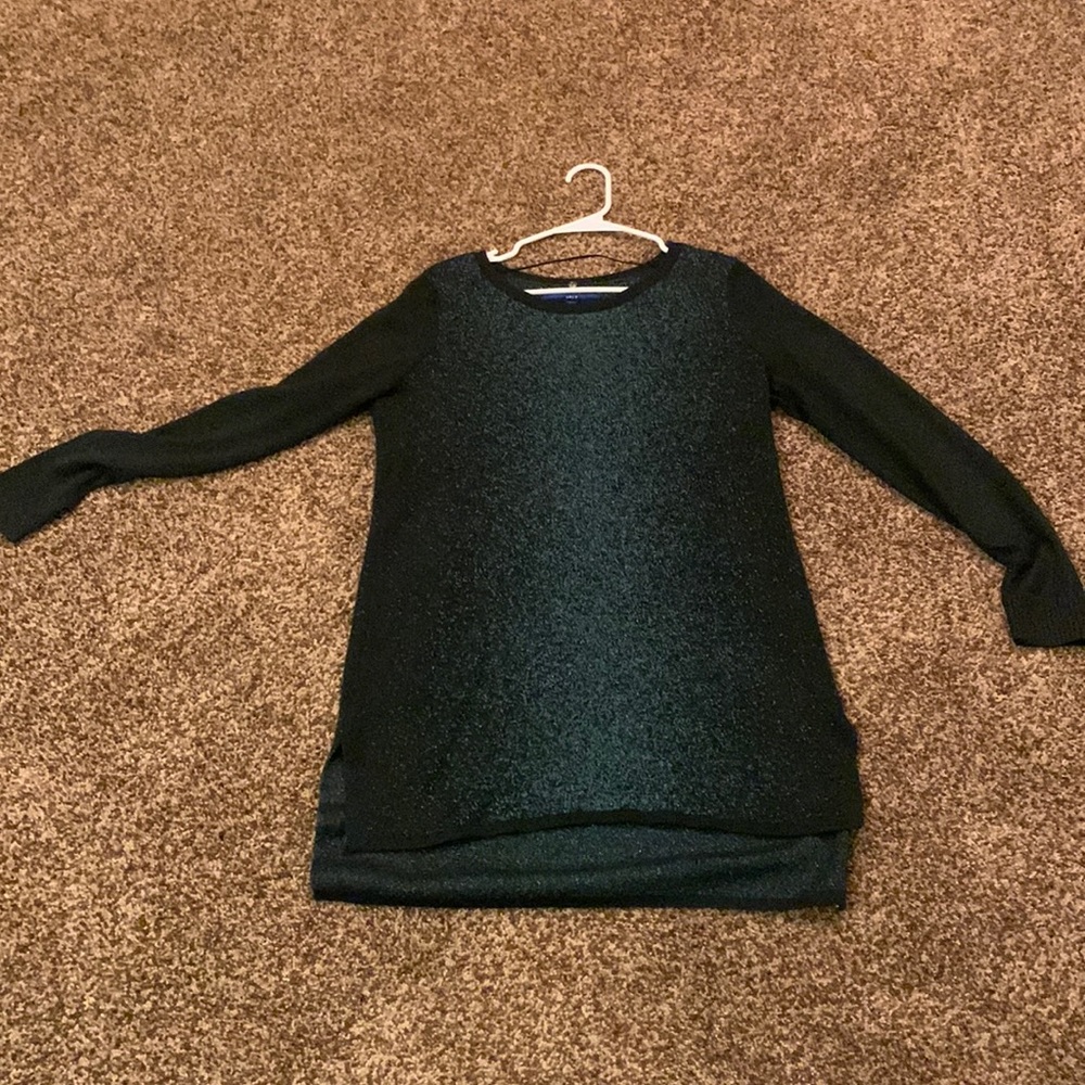 Apt. 9 tunic sweater; black base with sparkly emerald green woven throughout.